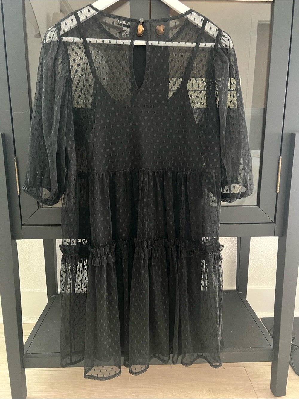 Girls' Black Swiss Dot Tiered Mesh Dress